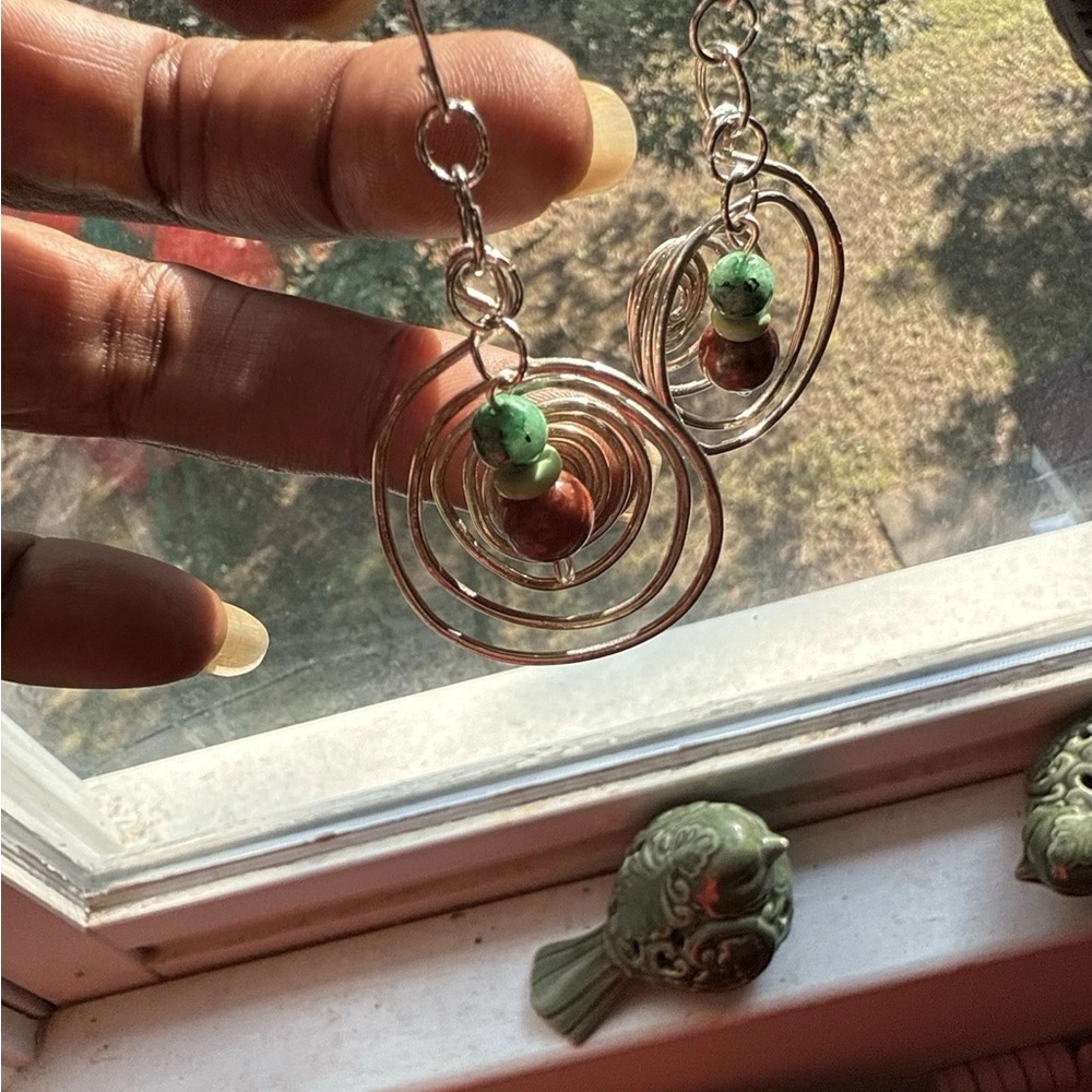 Green and Silver Spiral Earrings
